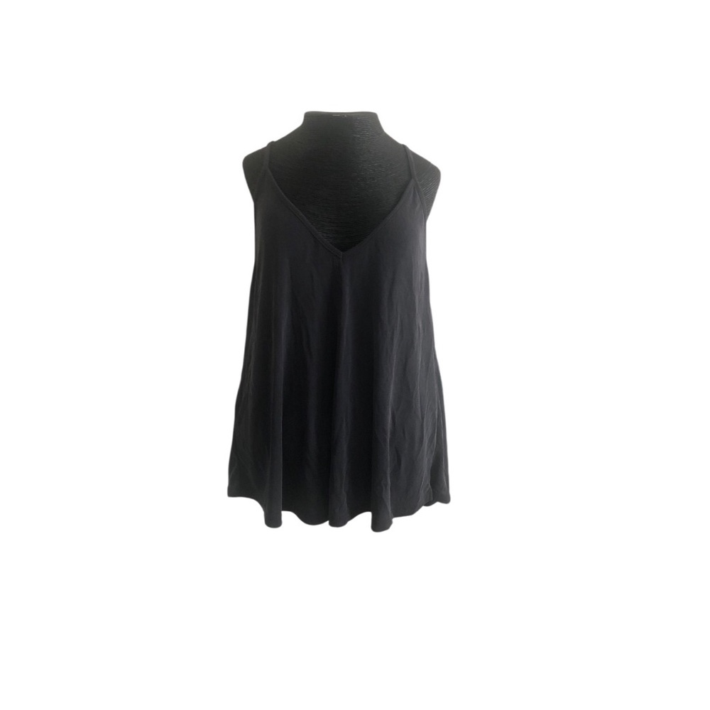 Charcoal Gray Ribbed V-Neck Sleeveless Swing Tank Top - Brand Not Visible